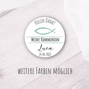 personalisierte Aufkleber Schön, dass du da bist oder Danke - mit dezentem  Fischsymbol zur Taufe, Kommunion, Konfirmation, Online Shop