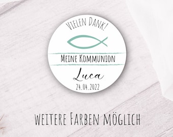 24 Sticker Aufkleber Vielen Dank  - Kommunion, Taufe, Konfirmation, Firmung, Jugendweihe personalisiert