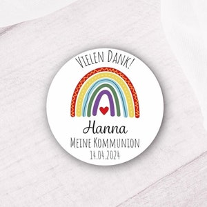 24 Sticker Aufkleber Vielen Dank bunter Boho Regenbogen - Kommunion, Taufe, Konfirmation, Firmung, Jugendweihe personalisiert