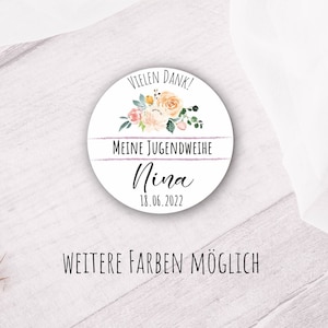 24 Sticker Aufkleber Vielen Dank mit Blumenbouquet - Jugendweihe personalisiert