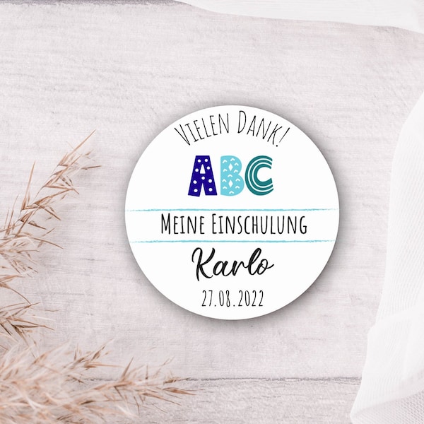 24 personalisierte Sticker "Vielen Dank" zur Einschulung / Schulanfang - ABC