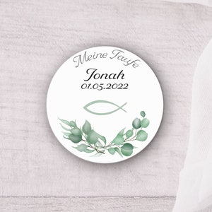 24 eucalyptus stickers with fish for baptism, communion or confirmation - personalised