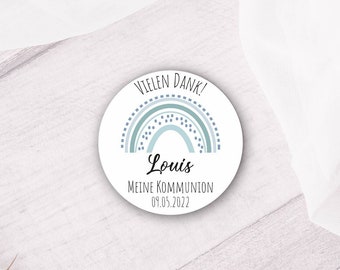 24 personalisierte Vielen Dank Sticker - Boho Regenbogen 16 - zur Taufe / Kommunion / Konfirmation / Jugendweihe uvm