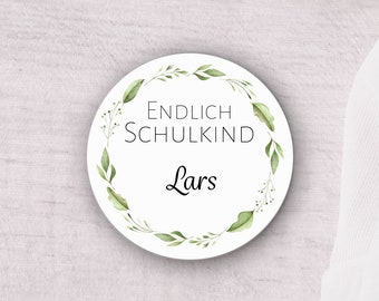 24 personalisierte Sticker zur Einschulung / Schulanfang - Endlich Schulkind - Greenery