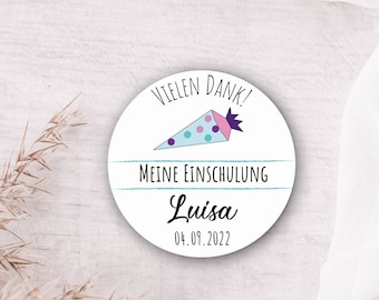 24 personalisierte Sticker "Vielen Dank" zur Einschulung / Schulanfang - Schultüte