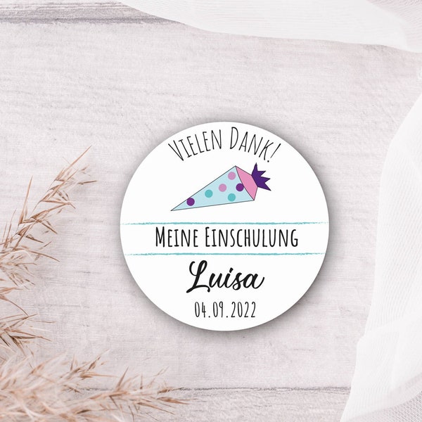 24 personalisierte Sticker "Vielen Dank" zur Einschulung / Schulanfang - Schultüte