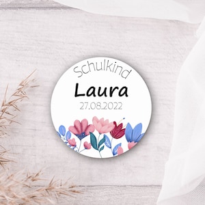 24 personalisierte Sticker zur Einschulung / Schulanfang - Schulkind Blumen