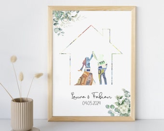 Money gift for wedding - dancing bride and groom in the house personalized with name and date