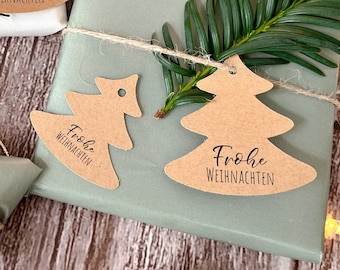 10 Christmas tree-shaped ornaments: Merry Christmas - made of kraft paper in 2 sizes