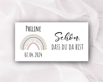 40 autocollants personnalisés sympas que vous soyez ici - avec arc-en-ciel boho | Parfait comme décoration et cadeau d'invités pour anniversaires, communions, baptêmes