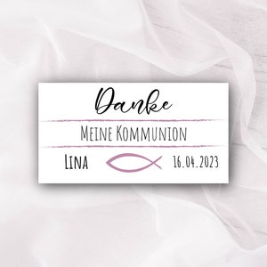 40 Danke Aufkleber zur Taufe, Kommunion oder Konfirmation - mit Fisch personalisiert