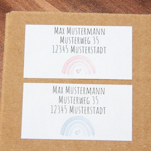 40 personalisierte Adressaufkleber Adresssticker Regenbogen Aquarell - für Hochzeit Dankeskarten Baby