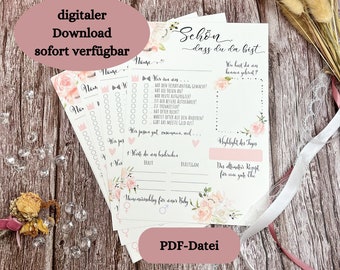Gästebuchkarten zur Hochzeit / Gästebuchalternative im Blumendesign - PDF Datei zum Download & selbst drucken