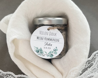 10 étiquettes cadeaux personnalisées pour la communion avec l'eucalyptus - merci - convient également pour confirmation ou baptême