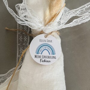 10 personalisierte Boho Regenbogen Geschenkanhänger in blau - Vielen Dank