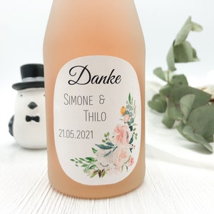 personalisierte Flaschenetiketten Danke - Blumen - Piccolo Flaschenetiketten JGA, Hochzeit