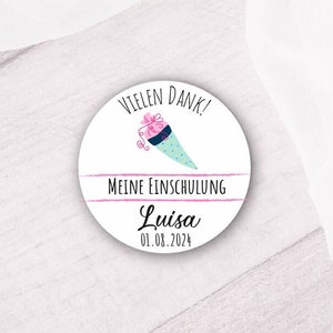 24 personalisierte Sticker "Vielen Dank" zur Einschulung / Schulanfang - mit süßer Schultüte - perfekt als Geschenkdeko