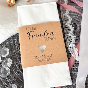 DIY tears of joy banderole for handkerchiefs made of kraft paper - wedding - personalized - with heart motif