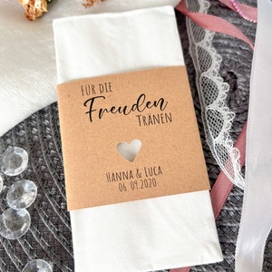 DIY tears of joy banderole for handkerchiefs made of kraft paper - wedding - personalized - with heart motif