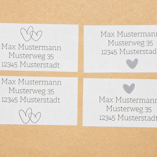 40 Adressaufkleber, Adresssticker, Adressetiketten - Herz - für Briefe, Einladungen, Hochzeit, Baby, Dankeskarten usw.