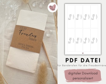 Personalized DIY tears of joy band for handkerchiefs as a PDF file to download and print yourself, perfect as a DIY wedding project