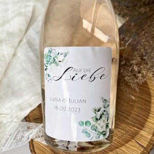 Personalized bottle labels for weddings, JGA Here's to love minimalistic with eucalyptus for Piccolo & normal bottles image 3