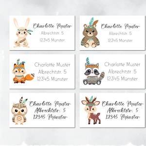 40 personalisierte Adressaufkleber Adresssticker Kinder Waldtiere Boho