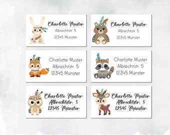 40 personalisierte Adressaufkleber Adresssticker Kinder Waldtiere Boho