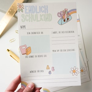 Endlich Schulkind! Gästebuchkarten zur Einschulung im Retrostil -das perfekt kreative Einschulungsgeschenk als Erinnerung an den Schulanfang