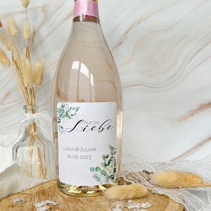 Personalized bottle labels for weddings, JGA Here's to love minimalistic with eucalyptus for Piccolo & normal bottles image 4