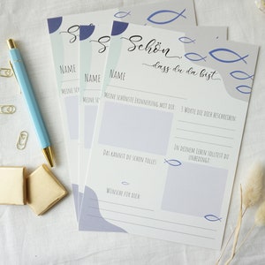 Gästebuchkarten zur Kommunion / Konfirmation in blau mit Fisch - Eine schöne Geschenkidee als Erinnerung