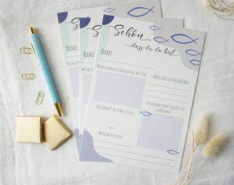 Gästebuchkarten zur Kommunion / Konfirmation in blau mit Fisch - Eine schöne Geschenkidee als Erinnerung