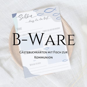 B-WARE: Gästebuchkarten zur Kommunion / Konfirmation in blau mit Fisch - 25 Stück
