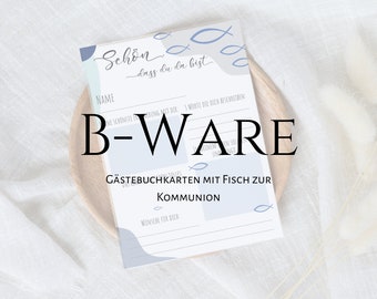 B-STOCK: Guest book cards for communion / confirmation in blue with fish - 25 pieces