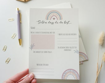 Guest book cards for baptism / communion / confirmation with boho rainbow design