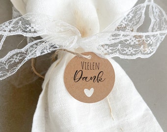 Round gift tag - Thank you - made of kraft paper with a heart