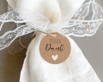 Round gift tag - Thank you - made of kraft paper with a heart