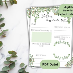 Gästebuchkarten zur Kommunion / Konfirmation mit Eukalyptus - PDF Datei zum Download & selbst drucken