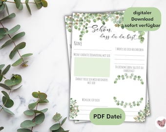 Guest book cards for communion / confirmation with eucalyptus - PDF file for download & self-printing