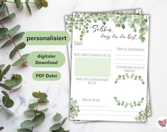 personalized guest book cards for communion / confirmation with eucalyptus - PDF file for download & self-printing
