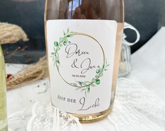 personalized wedding gift: bottle labels for wedding, JGA - Eucalyptus - for Piccolo & normal bottles