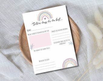 Guest book cards for baptism / communion / confirmation with boho rainbow