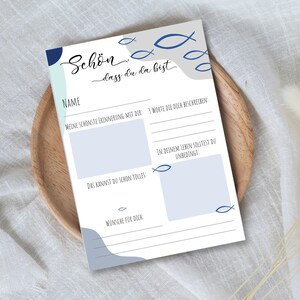 Guest book cards for communion/confirmation in blue with fish