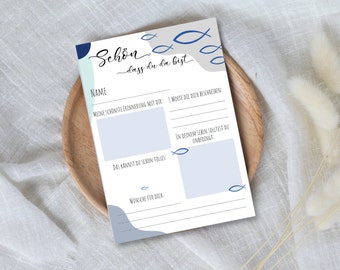 Guest book cards for communion/confirmation in blue with fish