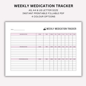 Weekly Medication Tracker, Minimalist Medicine Log, Printable AM PM Medication Chart, Vitamin ...