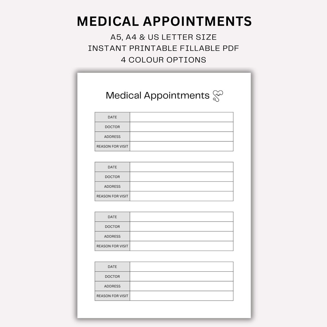 Medical Appointment Tracker Printable Appointment Reminder Doctor Medical Appointment Tracker Printable Appointment Reminder Doctor