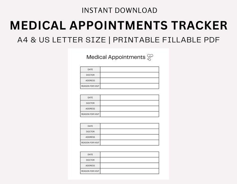 Medical Appointment Tracker Printable Appointment Reminder Etsy