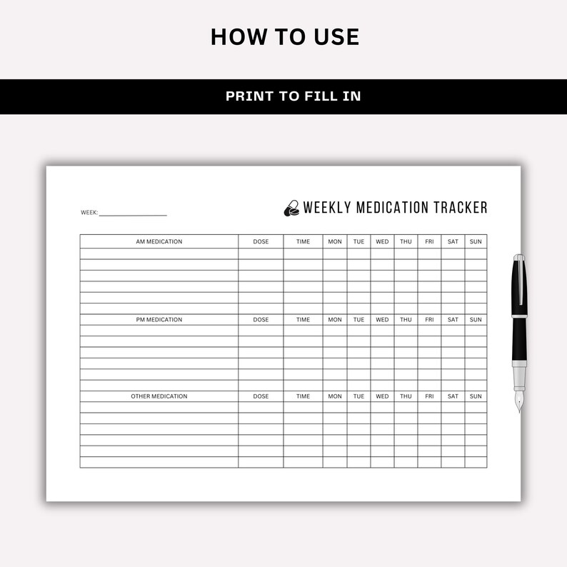 Weekly Medication Tracker, Minimalist Medicine Log, Printable AM PM Medication Chart, Vitamin ...