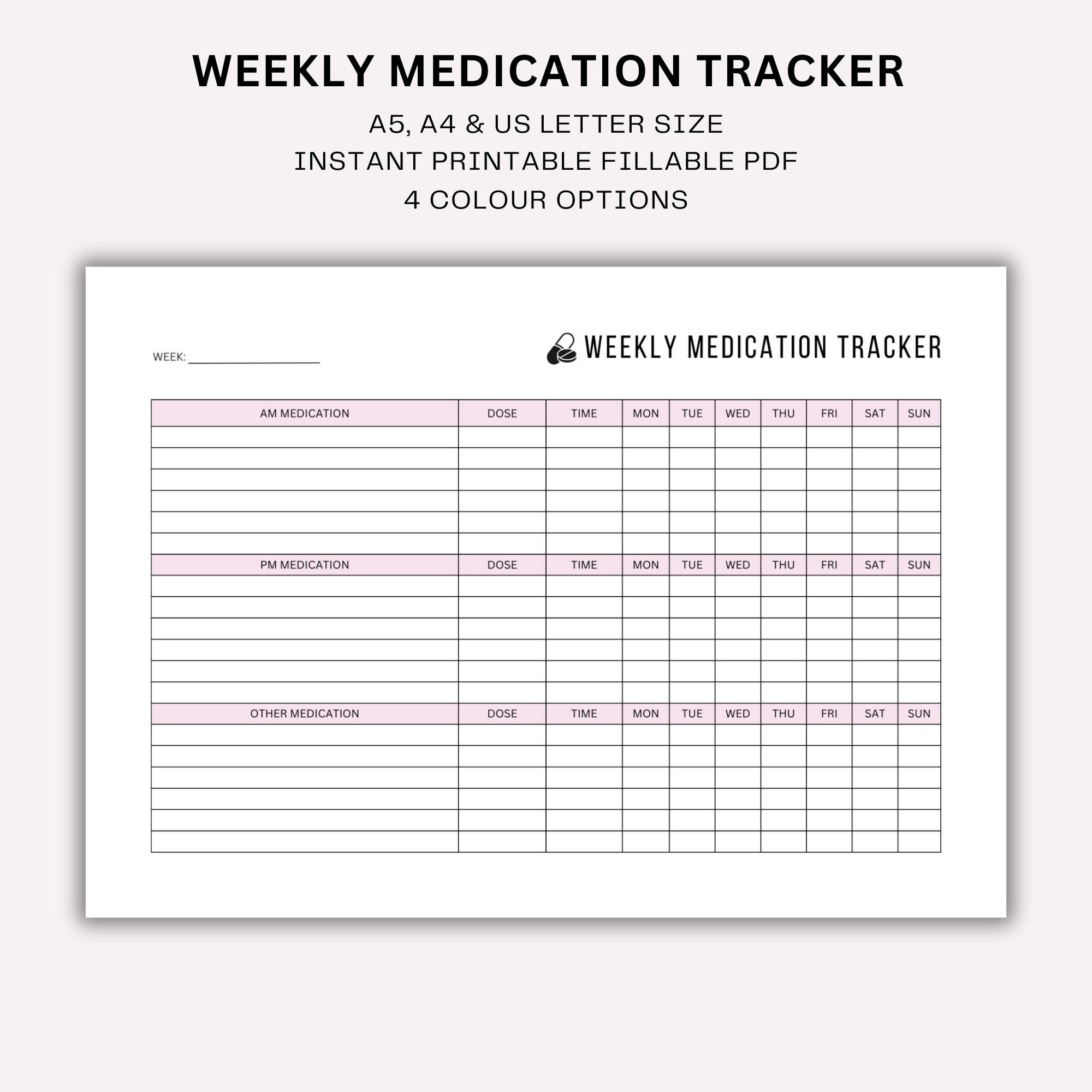 Weekly Medication Tracker, Minimalist Medicine Log, Printable AM PM ...