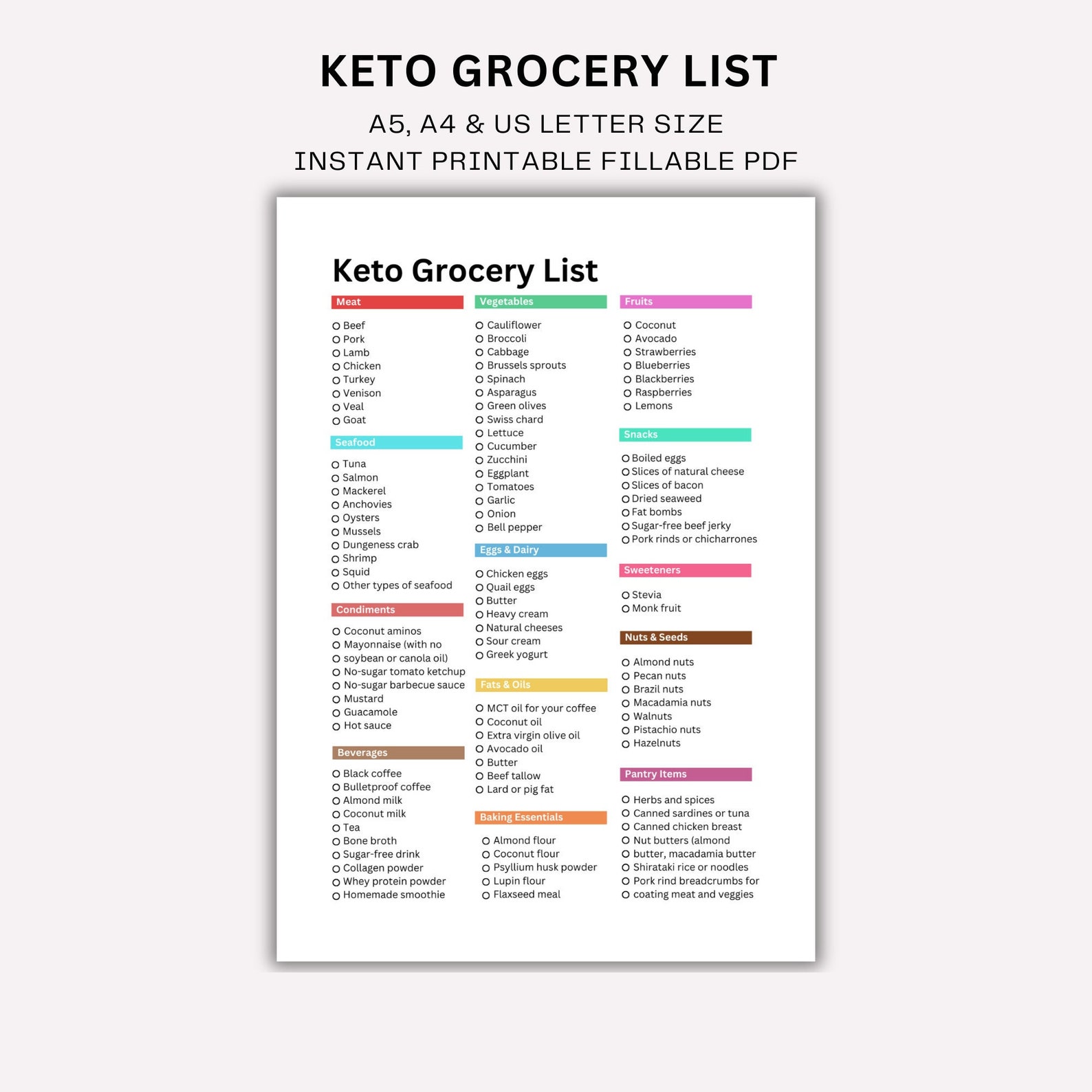 Keto Food List Printable, Keto Grocery List, Keto Diet Food List, Keto Tracker, Meal Planner ...